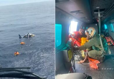 Helicóptero faz pouso de emergência no mar próximo a Cabo Frio e oito pessoas são resgatadas