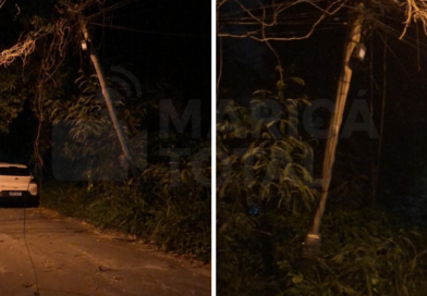 Poste prestes a cair e fio de alta tensão no meio da rua assustam moradores no Loteamento São Francisco