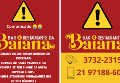 Bar e Restaurante da Baiana alerta clientes após perder número de WhatsApp