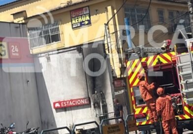 Incêndio atinge caixa de energia no Centro de Maricá.