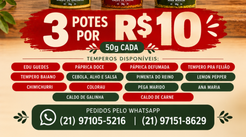 Oliveira’s chega com sabor e economia: 3 potes de temperos por apenas R$ 10